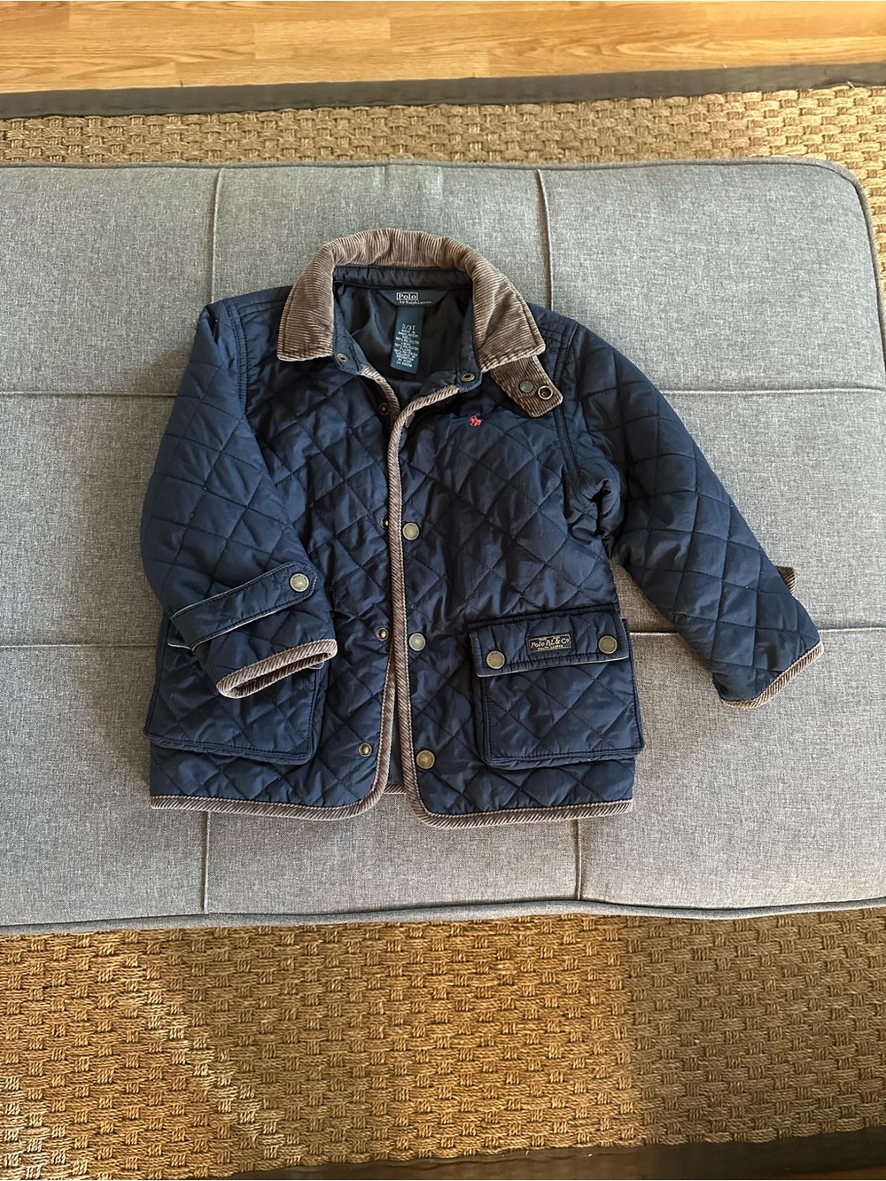 Polo by Ralph Lauren Navy Quilted Puffer Jacket with Tan Corduroy Trim